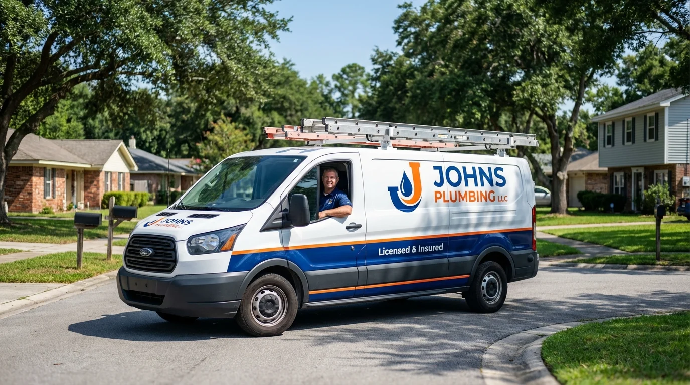 Johns Plumbing LLC service van in Hill, NH