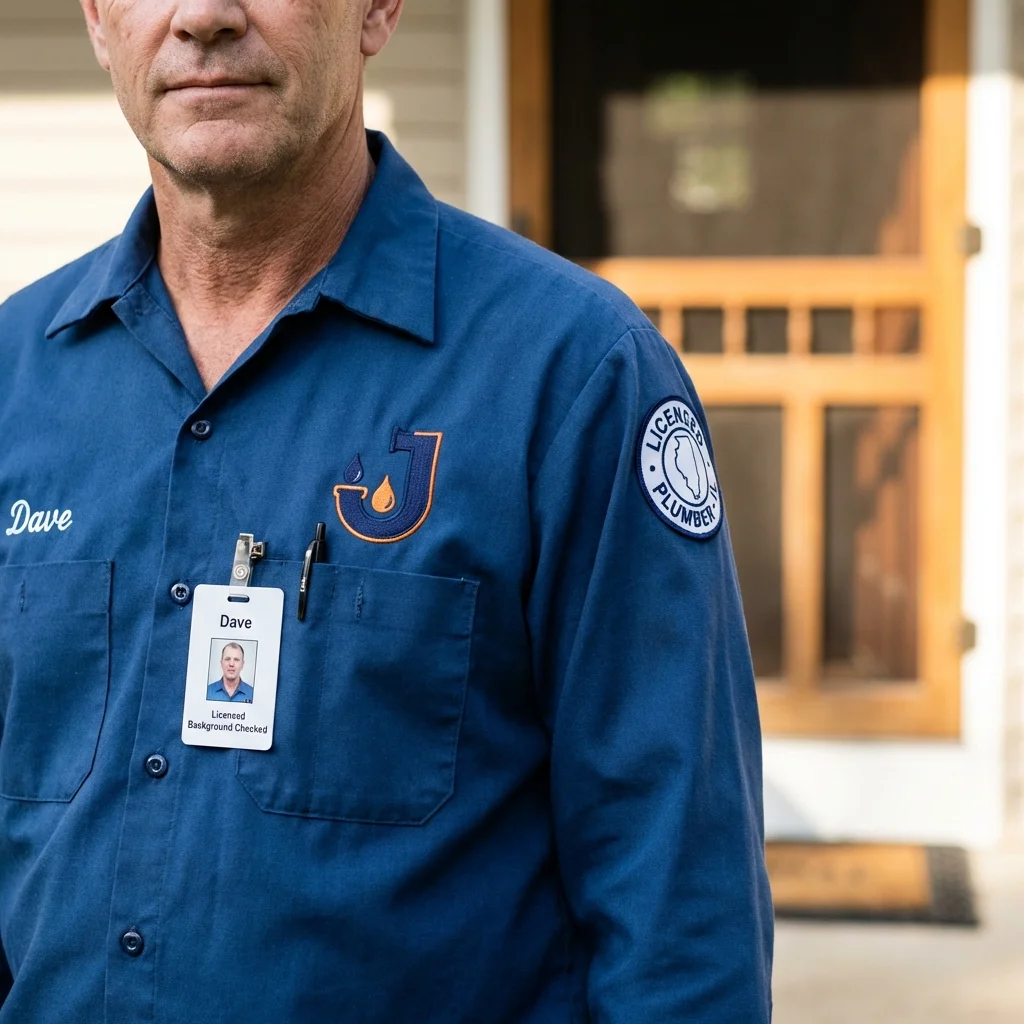 Licensed plumber showing ID badge in Hill, NH