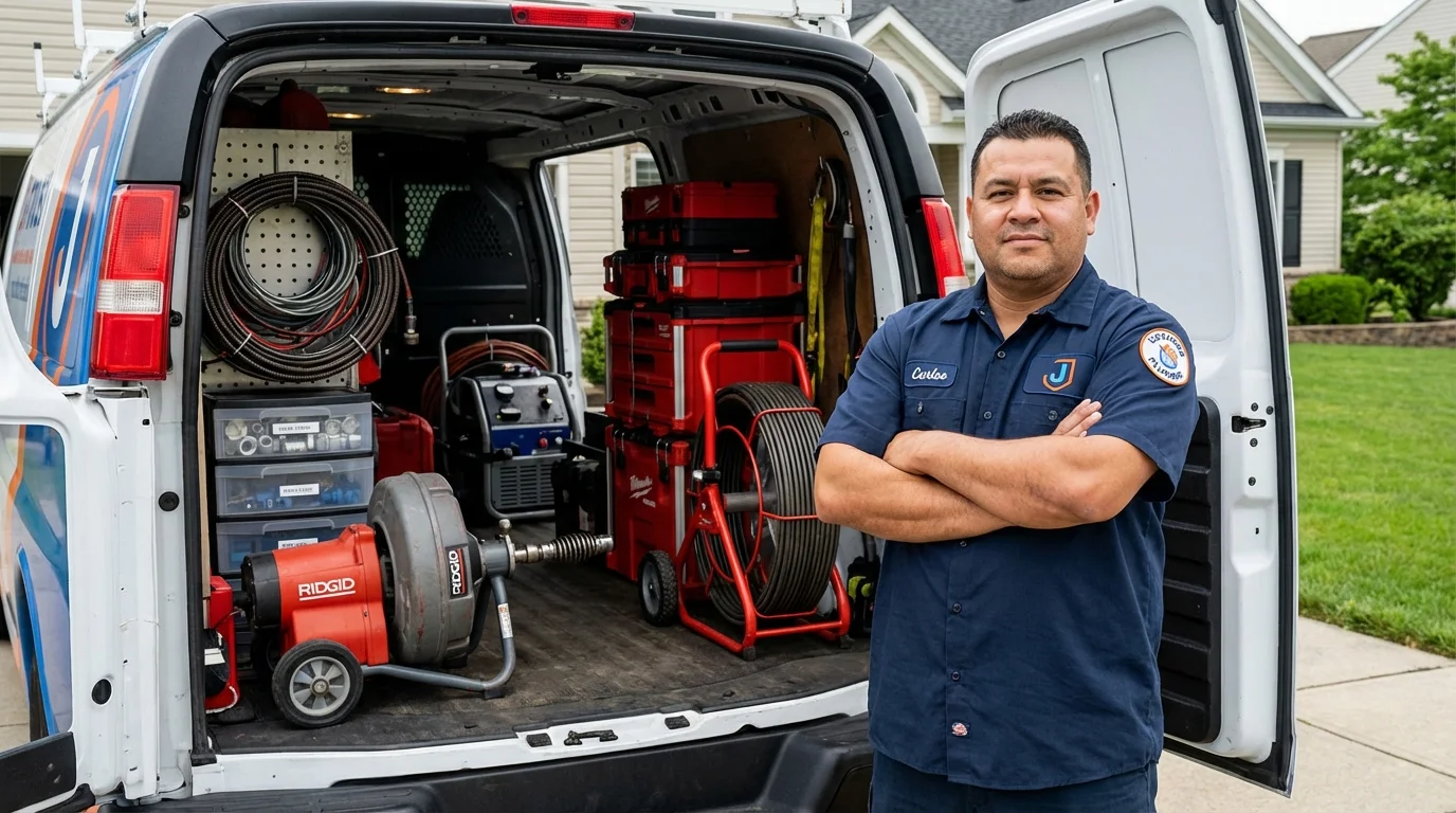 Professional drain cleaning equipment and Johns Plumbing LLC plumber in Hill