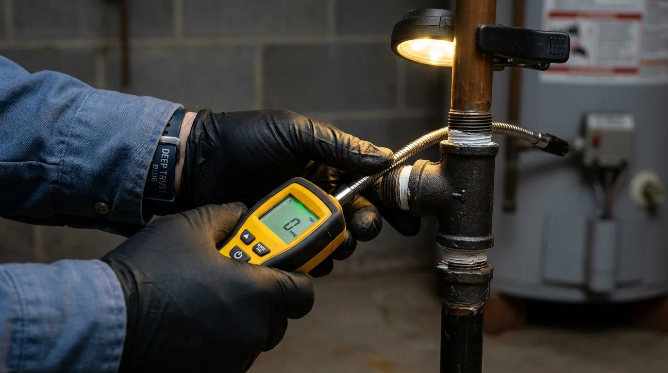 Gas leak detection with electronic sniffer by Johns Plumbing LLC in Hill